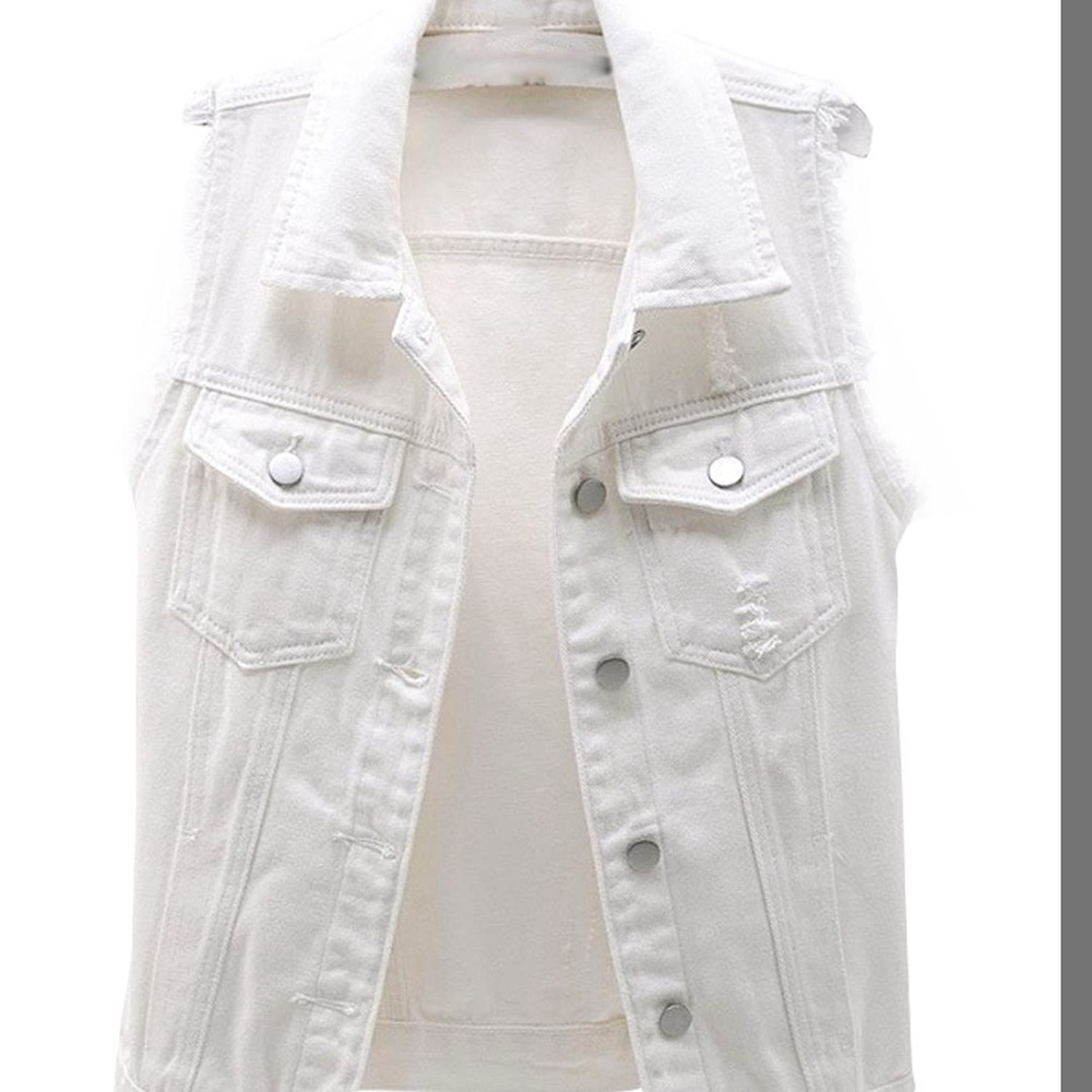 Women's White Casual Denim Waistcoat Large